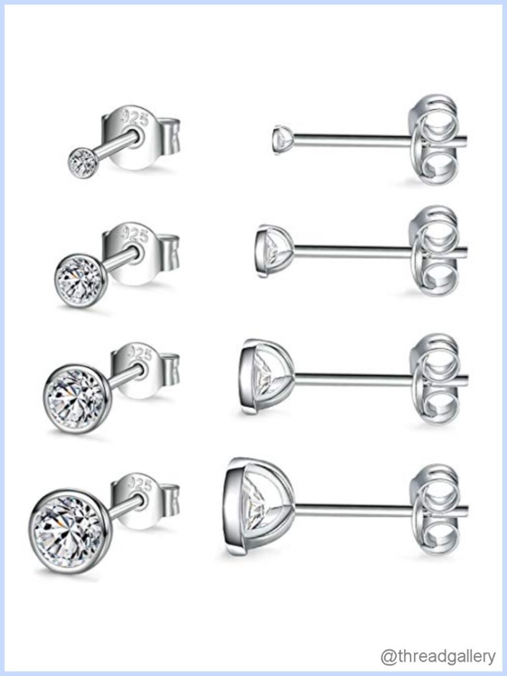 Sterling Silver Stud Earrings Hypoallergenic White Gold Plated Cubic Zirconia